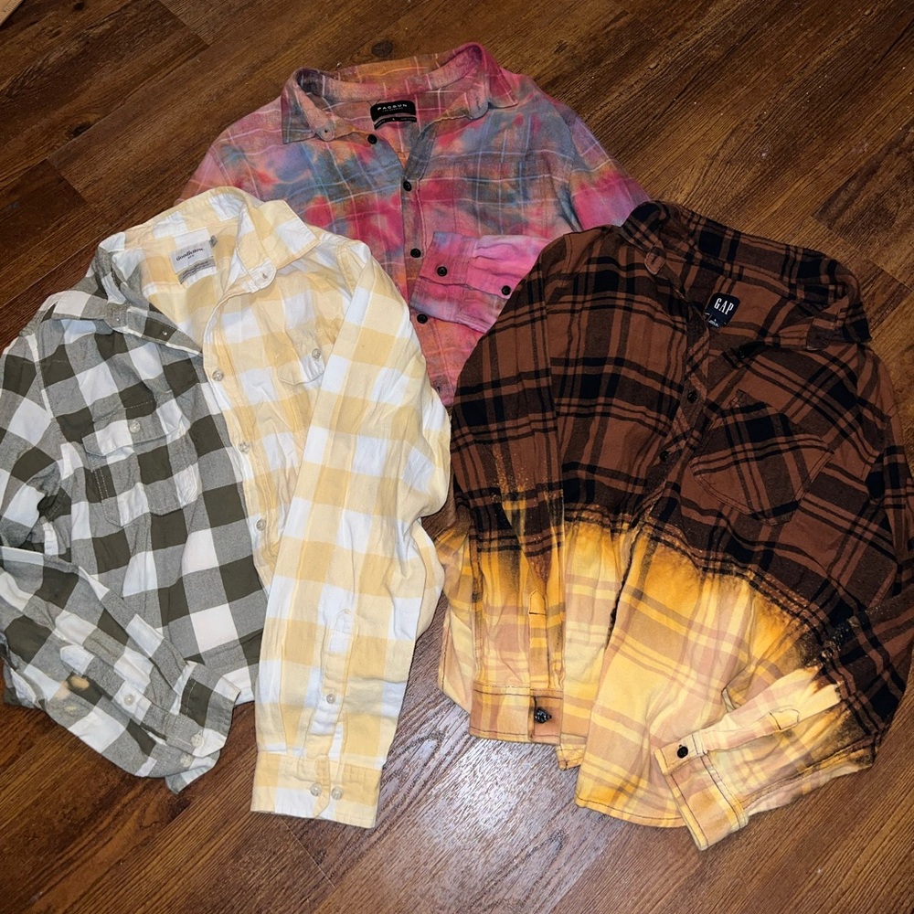 GAP Brown & Black Stripe Cream Ombre Button Up Flannel Long Sleeve Shirt Size L - Picture 12 of 13